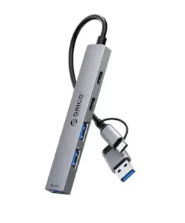 Orico хъб HUB USB-C 5 port - USB3.0 x 1 USB2.0 x 2 USB-C x 2 Aluminium - YSA4-U2-GY