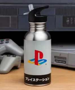 Бутилка за вода Paladone : PlayStation - Heritage Metal Water Bottle with Straw