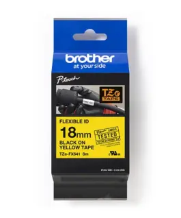 ЛЕНТА ЗА ЕТИКЕТНИ ПРИНТЕРИ BROTHER ТИП TZE FLEXI - 18 mm x 8 m - BLACK ON YELLOW FLEXIBLE ID - PN TZEFX641