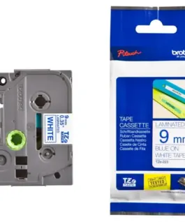 ЛЕНТА ЗА ЕТИКЕТНИ ПРИНТЕРИ BROTHER ТИП TZ - 9 mm x 800 m - BLUE ON WHITE TAPE - PN TZE223