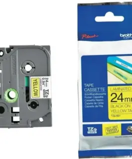 ЛЕНТА ЗА ЕТИКЕТНИ ПРИНТЕРИ BROTHER ТИП TZ - 24 mm x 800 m - BLACK ON YELLOW TAPE - PN TZE651