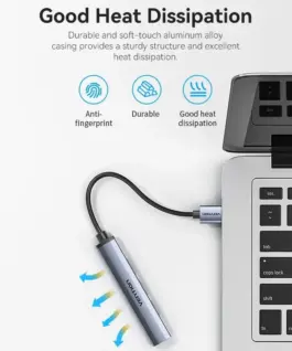 Alternative view of Vention хъб USB3.0 HUB 4 port Aluminium - CKOHB