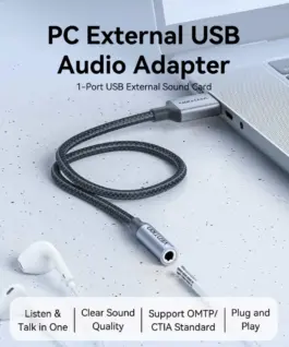 Alternative view of Vention външна звукова карта USB Sound card 1-Port 0.25M Gray - CVFHC