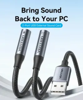 Alternative view of Vention външна звукова карта USB Sound card 2-Port 0.25M Gray - CVHHC