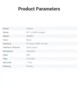 Vention адаптер Adapter DisplayPort M / HDMI F – 4K