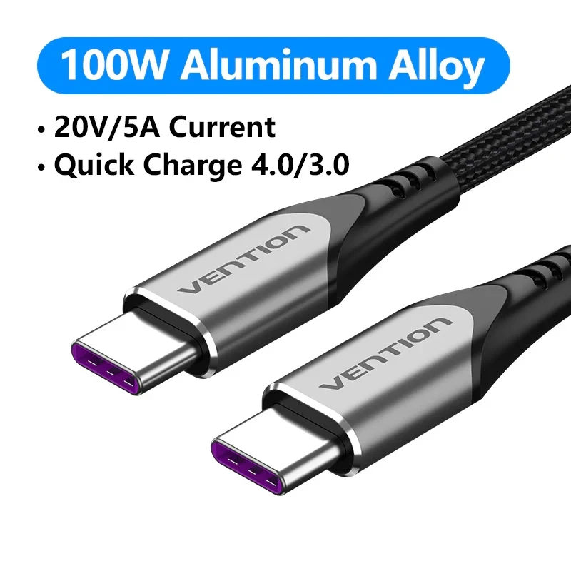 Vention Кабел USB 2.0 Type-C to Type-C - 2.0M Black 5A Fast Charge - TAEHH - Image 2