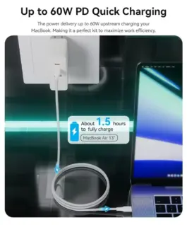 Alternative view of Vention Кабел USB 2.0 Type-C to Type-C - 1M White 3A Fast Charge - TAXWF