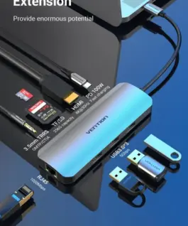 Alternative view of Vention докинг станция Docking Station Type-C - TOLHB - HDMI x 1, USB3.0 x 3, USB-C PD100W x 1, LAN x 1 (1Gbps), SD/TF, Audio