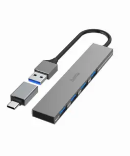 HAMA USB хъб 4 порта USB 3.2 Gen 1 5 Gbit/s ултратънък вкл. USB-C