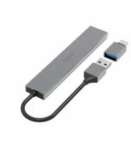 Alternative view от HAMA USB хъб, 4 порта, USB 3.2 Gen 1, 5 Gbit/s, ултратънък, вкл. USB-C адаптер