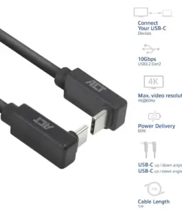 Alternative view от ACT Кабел USB-C 10Gbps, 60W, 0.5м, конектори на 90° up/down angled