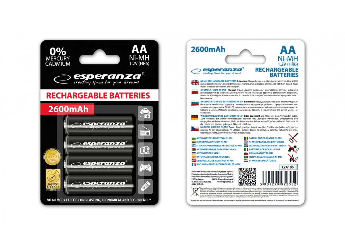 Esperanza Rechargeable Batteries AA 2600mAh 4pcs
