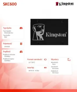Alternative view of Kingston SSD KC600 SERIES 2TB SATA3 2..5 550/520 MB/s