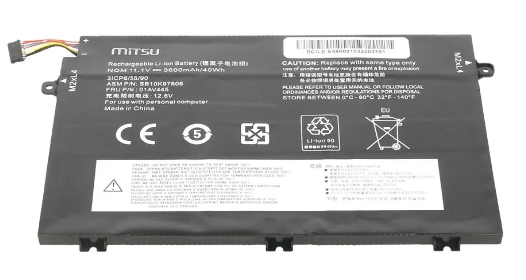 Mitsu Battery for Lenovo ThinkPad E480, E580 3600 mAh (40 Wh) 11.1 Volt - Image 2