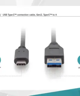 Digitus кабел за връзка USB 3.1 Gen.2 SuperSpeed + 10Gbps USB Type C / USB A M / M, Power Delivery черен 1m - Image 4