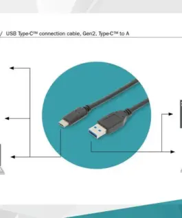 Digitus кабел за връзка USB 3.1 Gen.2 SuperSpeed + 10Gbps USB Type C / USB A M / M, Power Delivery черен 1m - Image 5
