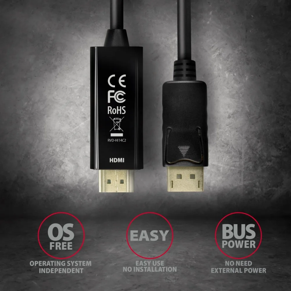 AXAGON DisplayPort > HDMI 1.4 кабел 1.8m 4K/30Hz, RVD-HI14C2 - Image 5