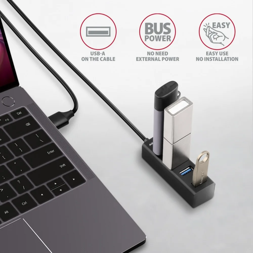 AXAGON MINI hub HUE-M1AL 4x USB 3.2 Gen 1, metal, 1.2m USB-A кабел - Image 3