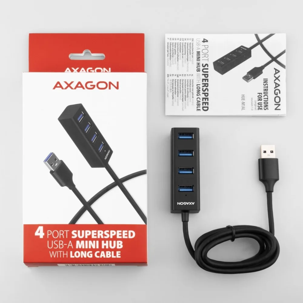 AXAGON MINI hub HUE-M1AL 4x USB 3.2 Gen 1, metal, 1.2m USB-A кабел - Image 5