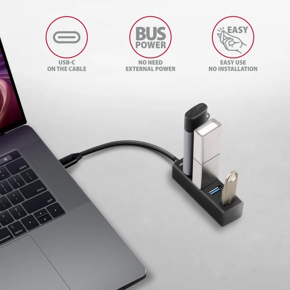 AXAGON MINI hub HUE-M1C 4x USB3.2 Gen 1, metal, 20cm USB-C кабел - Image 3