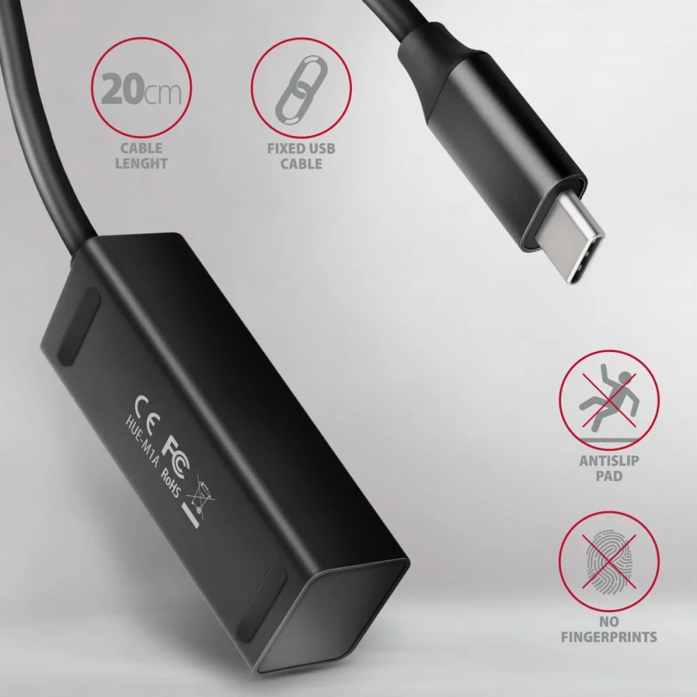 AXAGON MINI hub HUE-M1C 4x USB3.2 Gen 1, metal, 20cm USB-C кабел - Image 4