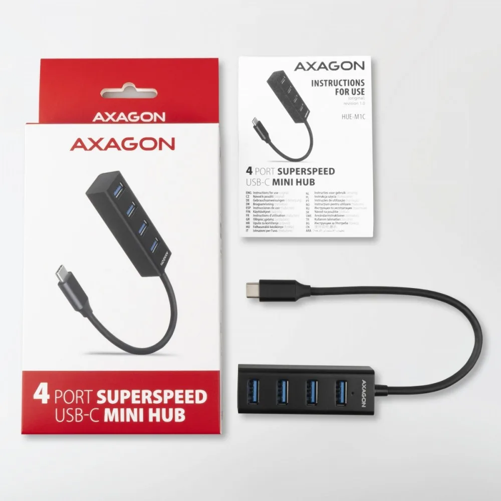 AXAGON MINI hub HUE-M1C 4x USB3.2 Gen 1, metal, 20cm USB-C кабел - Image 5