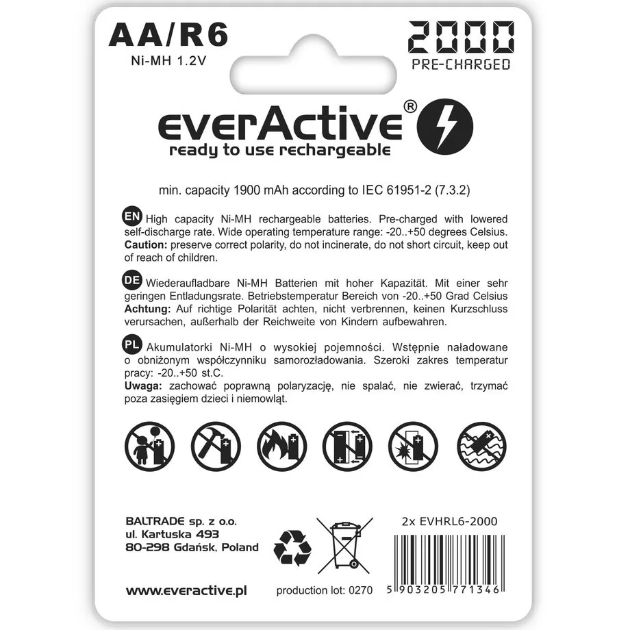 everActive BATTERIES R6/AA 2000 mA H, BLISTER 2 PCS. - Image 2