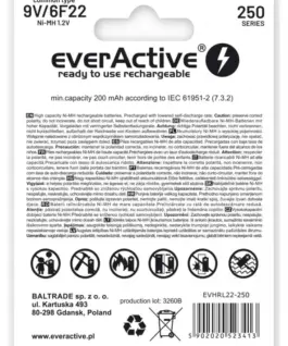 Alternative view от everActive BATTERY 6F22/9V NI-MH 2 50 mAh 1 PCS.