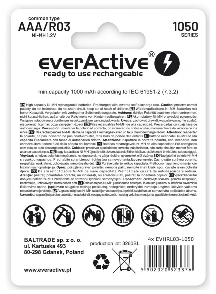 everActive RECHARGEABLE BETTERIES 550 mAH 4 PCS. - Image 2