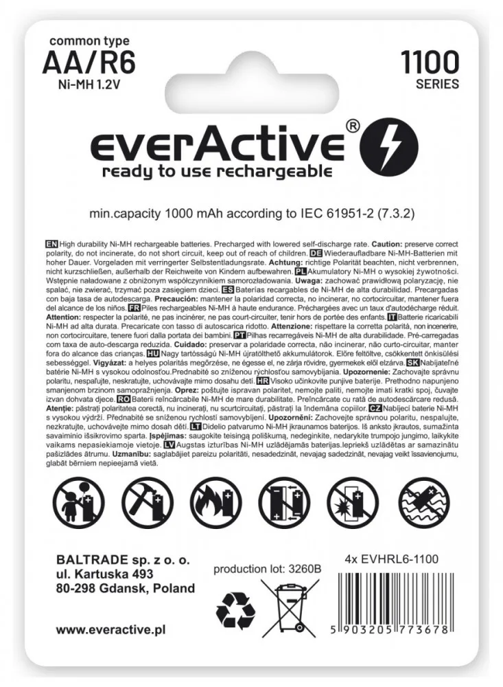 everActive RECHARGEABLE BATTERIES 1100 mAH 4 PCS. - Image 2