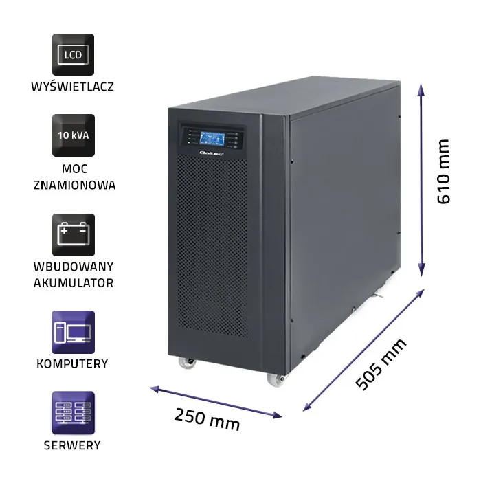 Qoltec UPS On-line Pure Sine Wave 10kVA 8kW LCD USB - Image 8