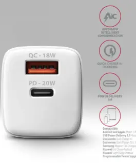 AXAGON AXAGON ACU-PQ20W PD&QC мрежово зарядно 20W бял
