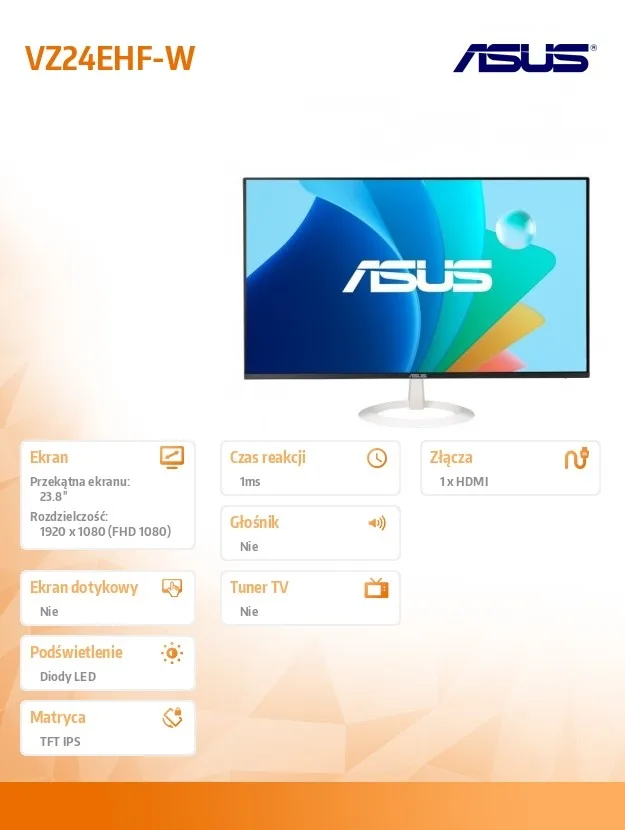 Asus Monitor 24 inch VZ24EHF-W - Image 2