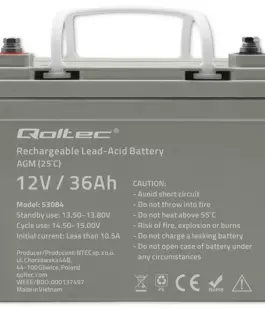 Qoltec AGM battery 12V 36Ah max. 540A