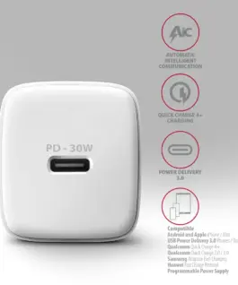 AXAGON ACU-PD30W PD&QC wall ch arger 30W 1x port USB-C