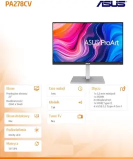 Asus Monitor 27 inch PA278CV IPS WQHD HDMI DP USB-C 4xUSB PIVOT Speaker