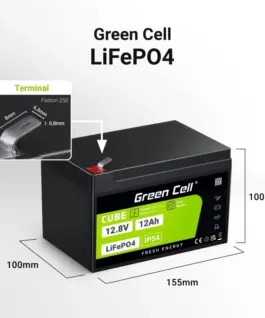Alternative view от Green Cell Accumulator CUBE LiFePO4 12Ah 12V/12.8V 153.6Wh