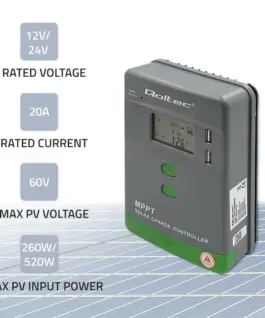 Alternative view от Qoltec Solar charge controller MPPT 20A,12V 24V,2xUSB