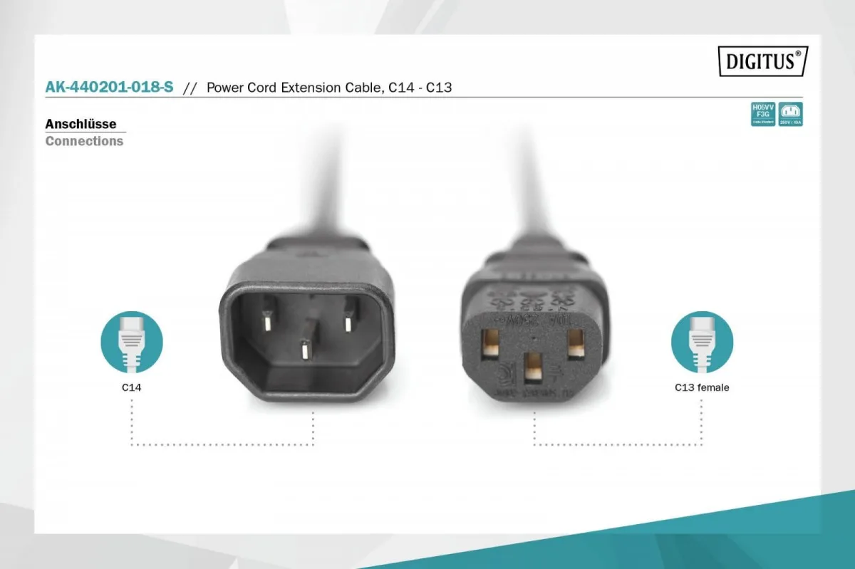 Digitus Power Cord extension Type IEC C14/IEC C13 M/F черен 1,8m - Image 4