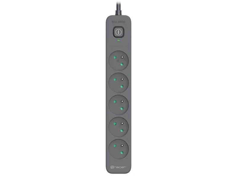 Tracer Power Line+ 3m Graphite surge protector power strip (5 sockets)