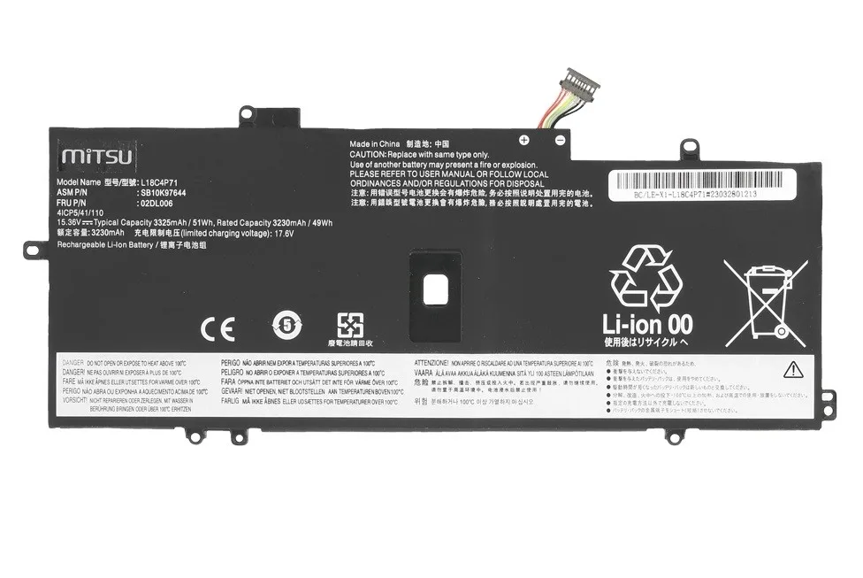 Mitsu Battery for Lenovo ThinkPad X1 Yoga 4 5 Carbon 7 8 3325 mAh (51 Wh) 15.36V - Image 2