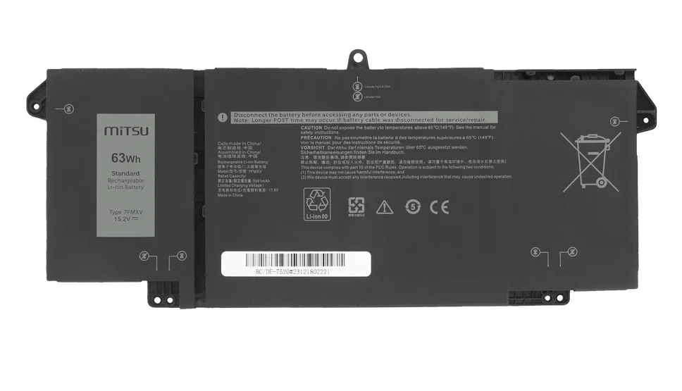 Mitsu Battery 7FMXV for Dell Latitude 5320 7320 7420 7520 - 15.2V 3600 mAh (55 Wh) 15.2V - Image 2