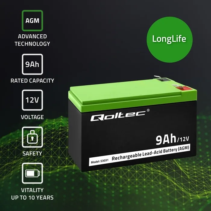Qoltec Gel battery | 12V | 9Ah | Max.90A | AGM - Image 6