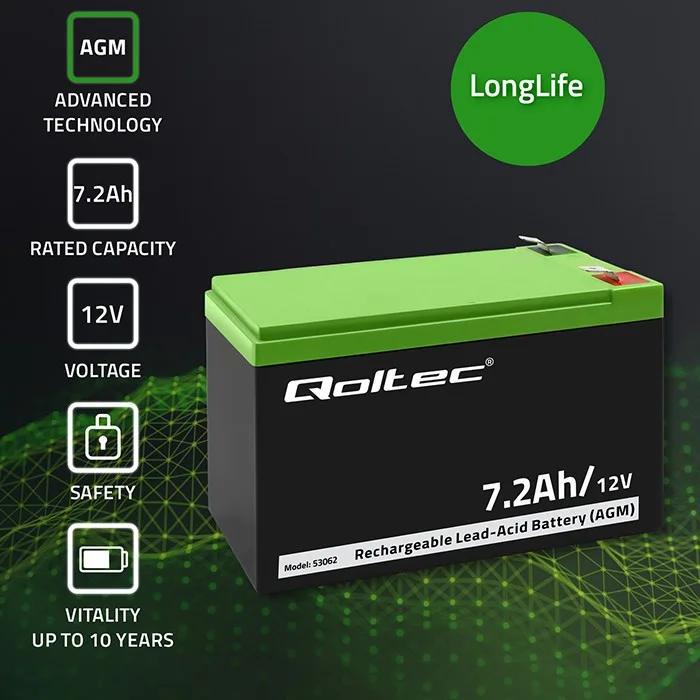 Qoltec AGM battery 12V 7.2Ah, max. 108A - Image 6