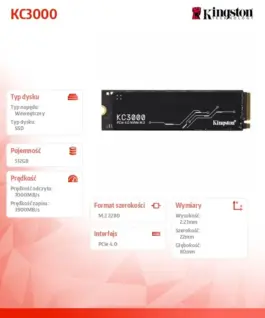 Kingston SSD drive KC3000 512GB PCIe 4.0 NVMe M.2
