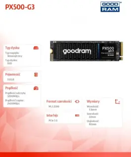 Alternative view от GOODRAM SSD drive PX500-G3 512GB M.2 PCIe 3x4 NVMe 2280 3200/2400