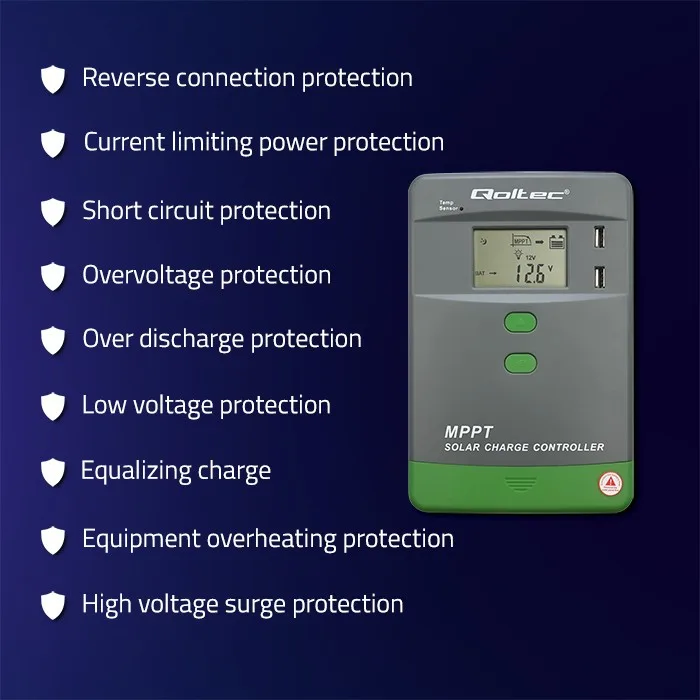 Qoltec Solar charge controller MPPT 40A 12V 24V LCD - Image 4
