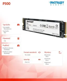 Alternative view of Patriot SSD P300 1TB M.2 PCIe Gen 3 x4 2100/1650