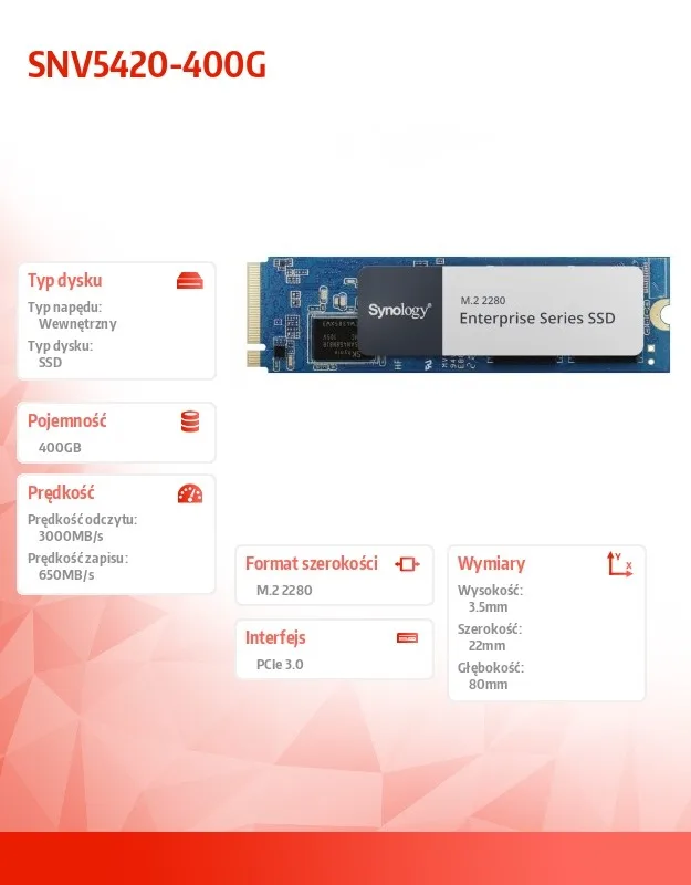 Synology SSD диск SNV5420-400G 400GB M2 NVMe 2280 PLP - Image 2