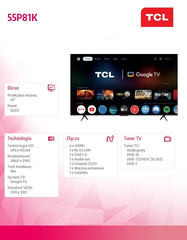 TCL TV QLED 55 инча 55P81K - Image 3